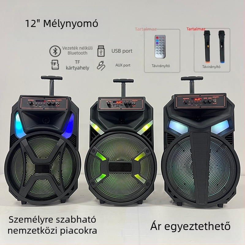 Hordozható Bluetooth hangszóró beépített akkumulátorral és vezeték nélküli mikrofonnal, 20W, Bluetooth 5.0, 15 m hatótáv, kártyahely
