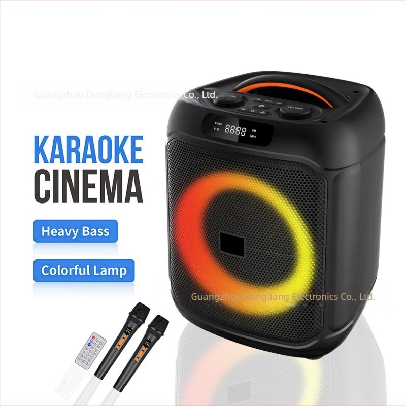 NDR-1745 Hordozható otthoni karaoke hangsugárzó subwooferrel és két vezeték nélküli mikrofonnal, Bluetooth 5.0, 20W, 100Hz-20kHz, SNR ≥95dB, beépített akkumulátor