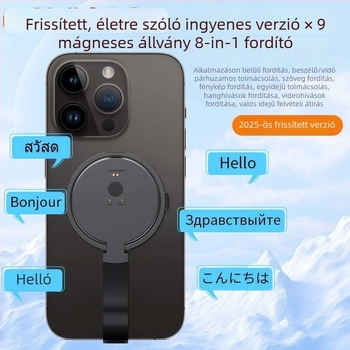 Intelligens fordító valós idejű videó- és hangfordítással, szimultán tolmácsolás, Bluetooth, alumíniumötvözet, telefon-tartó