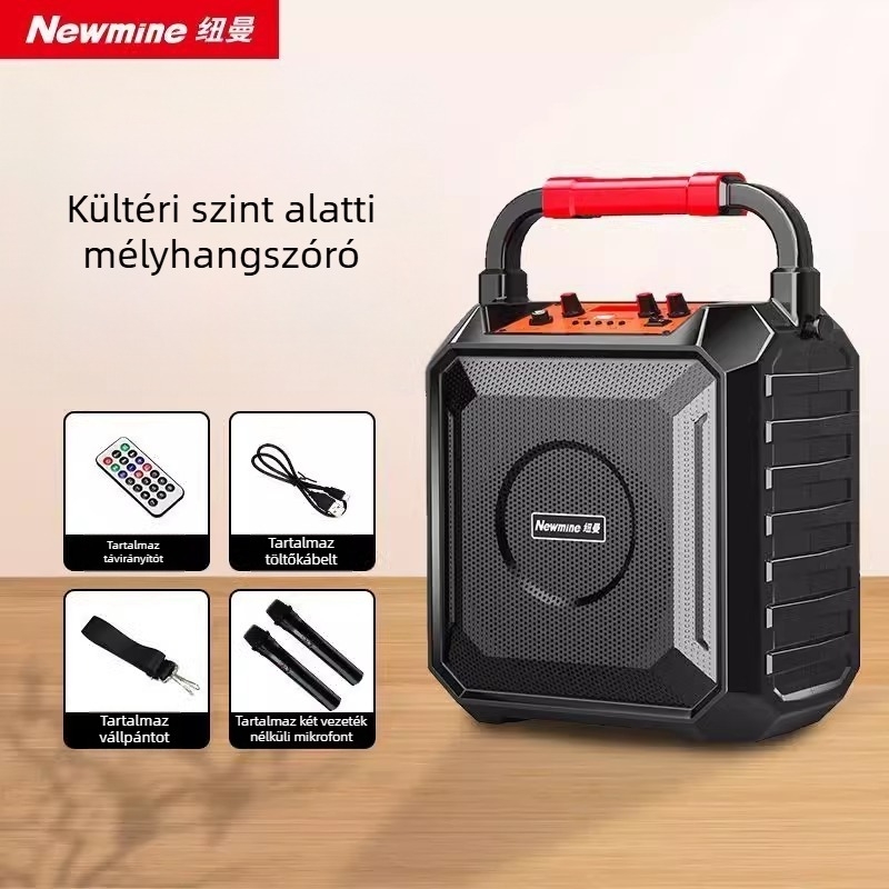 Newman hordozható Bluetooth hangszóró kültéri használatra és karaokehoz, 18W, Bluetooth 5.0, akkumulátor 4000-6000 mAh, frekvencia 80 Hz-18 kHz, SNR ≥75 dB