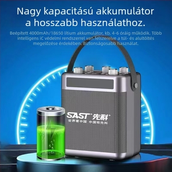 Kültéri karaoke Bluetooth hangszóró, hordozható, 30W, beépített 6000mAh akkumulátor, Bluetooth 5.3, 20Hz–20kHz, SNR ≥70dB