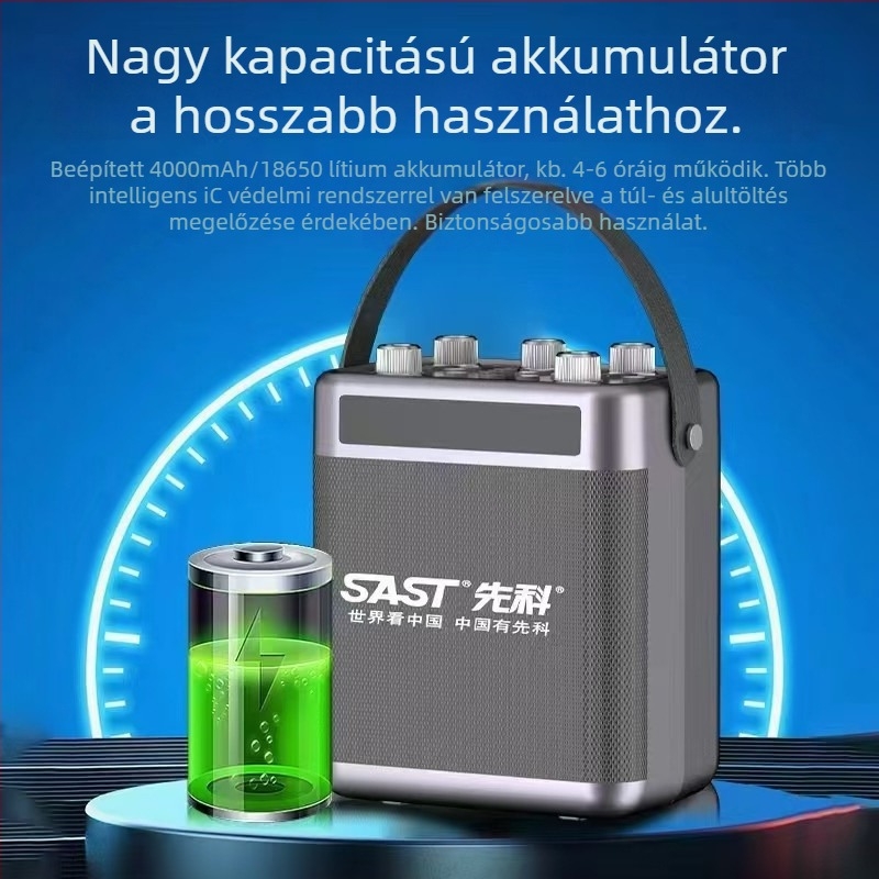 Kültéri karaoke Bluetooth hangszóró, hordozható, 30W, beépített 6000mAh akkumulátor, Bluetooth 5.3, 20Hz–20kHz, SNR ≥70dB