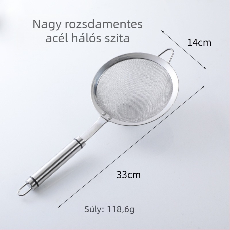 Jialebao – 304 rozsdamentes acél kézi szűrő a gyümölcslé és a szójatej szűrésére, liszt szitáló és sütőkanál funkcióval