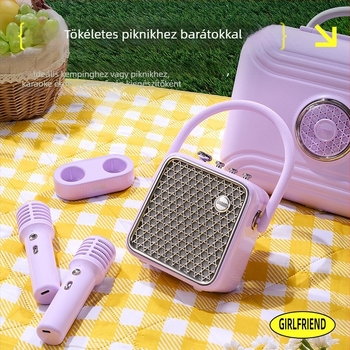 Karaoke Bluetooth hangfal két beépített mikrofonnal, 18W, 4000–6000 mAh akkumulátor, frekvenciatartomány 40 Hz–20 kHz
