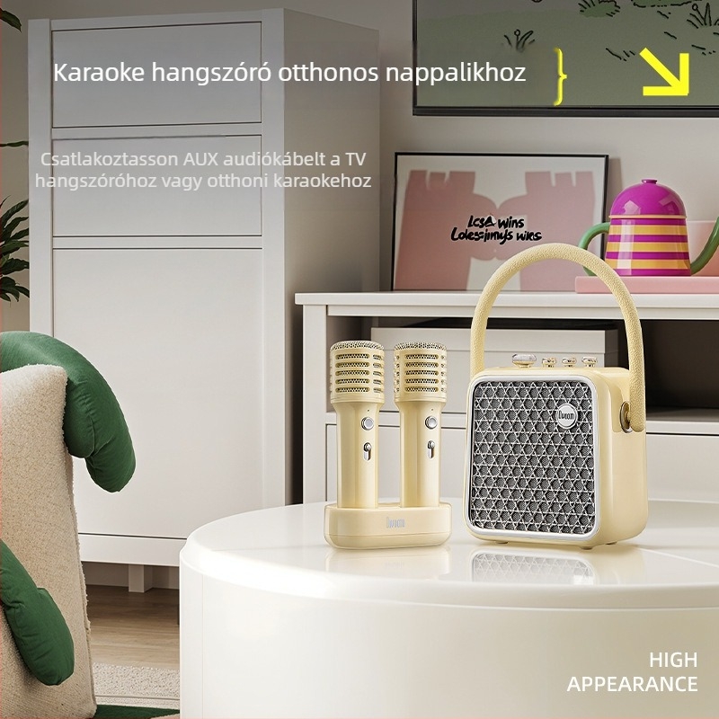Karaoke Bluetooth hangfal két beépített mikrofonnal, 18W, 4000–6000 mAh akkumulátor, frekvenciatartomány 40 Hz–20 kHz