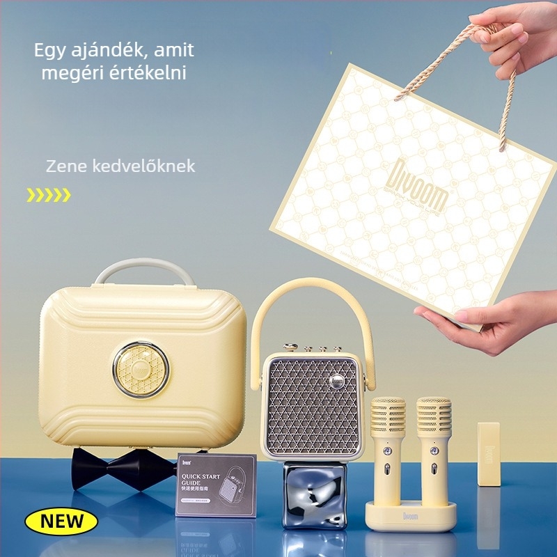 Karaoke Bluetooth hangfal két beépített mikrofonnal, 18W, 4000–6000 mAh akkumulátor, frekvenciatartomány 40 Hz–20 kHz