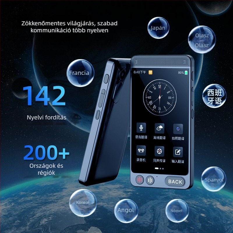 Többnyelvű fordító Androiddal, Bluetooth-támogatással, gombos működés, ABS ház