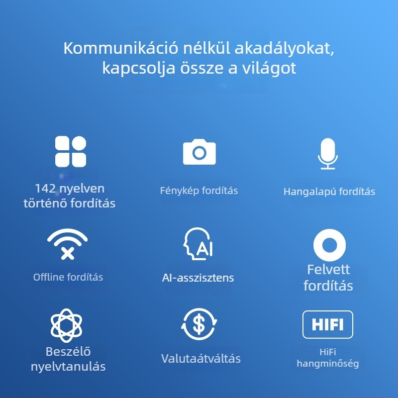 Többnyelvű fordító Androiddal, Bluetooth-támogatással, gombos működés, ABS ház