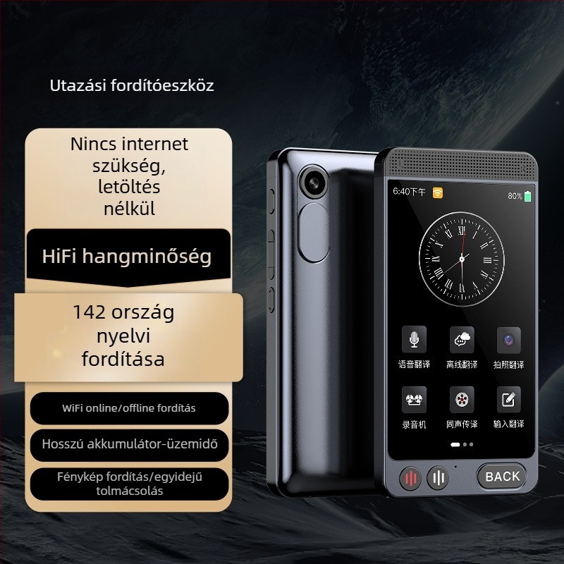 Többnyelvű fordító Androiddal, Bluetooth-támogatással, gombos működés, ABS ház