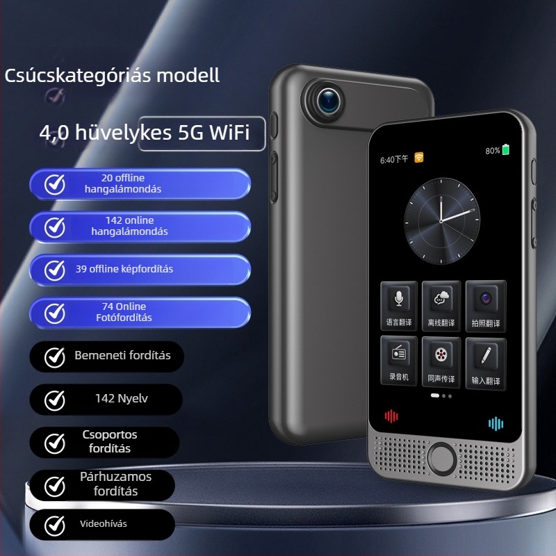Többnyelvű fordító Androiddal, Bluetooth-támogatással, gombos működés, ABS ház