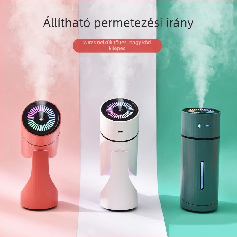 USB forgó párásító irodai/auto használatra, 3+ párásító kimenet, csendes működés, éjszakai fény, tartály 0,5–1 L