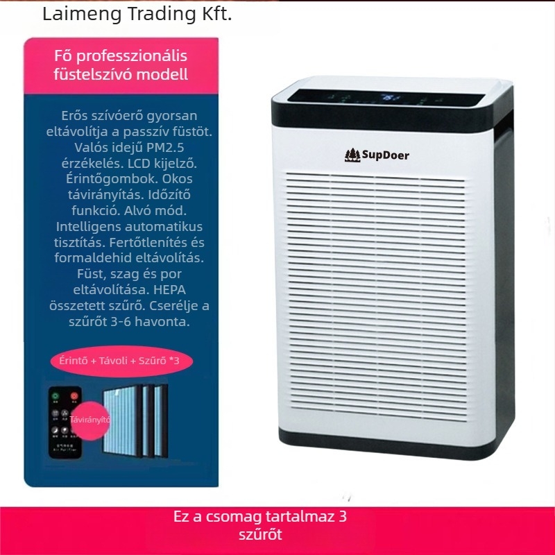 Levegőtisztító dohányzóhelyiségek és irodák számára — Formaldehid eltávolítás, 330 m³/h, ≤36 dB, 10 m² hatókör, Kompozit szűrő