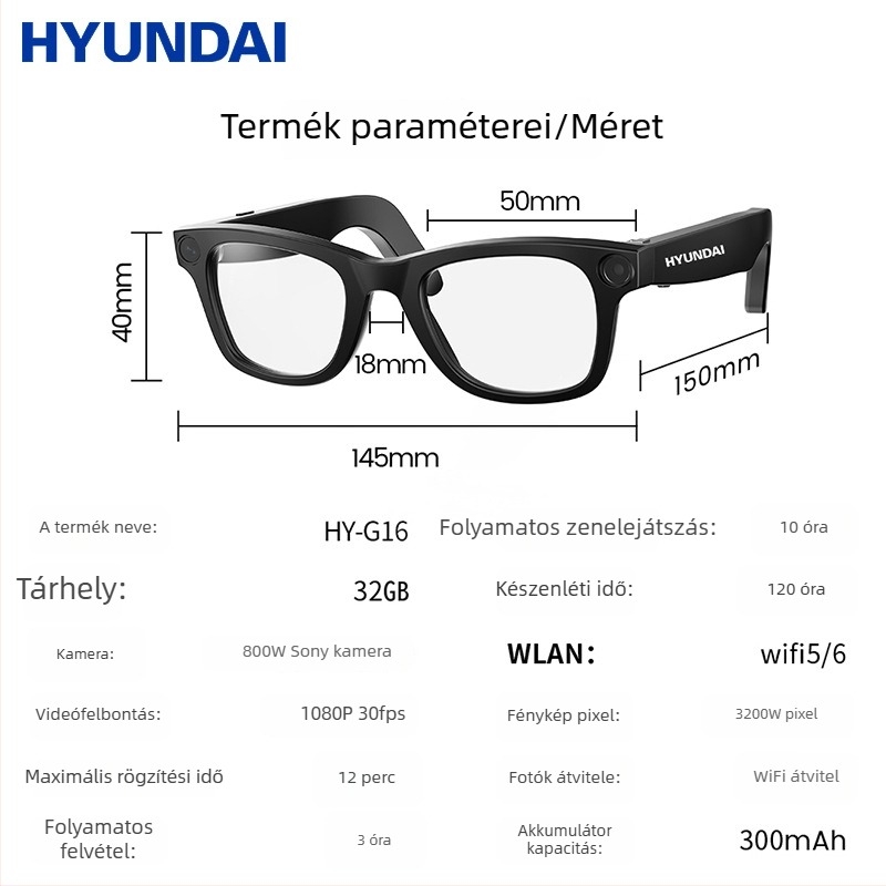 Okos szemüveg: 8MP Sony kamera, objektumfelismerés, AI fordítás, 32GB belső memória, TR90 keret