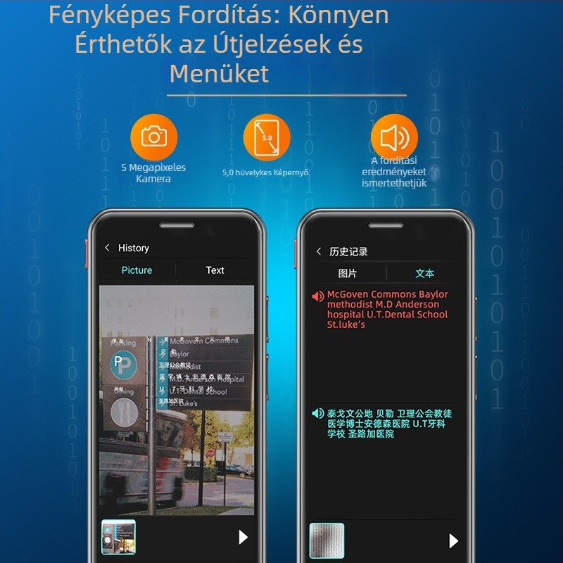 Offline okos fordító valós idejű hangalapú fordítással, szimultán tolmácsolás, többnyelvű támogatás, Bluetooth