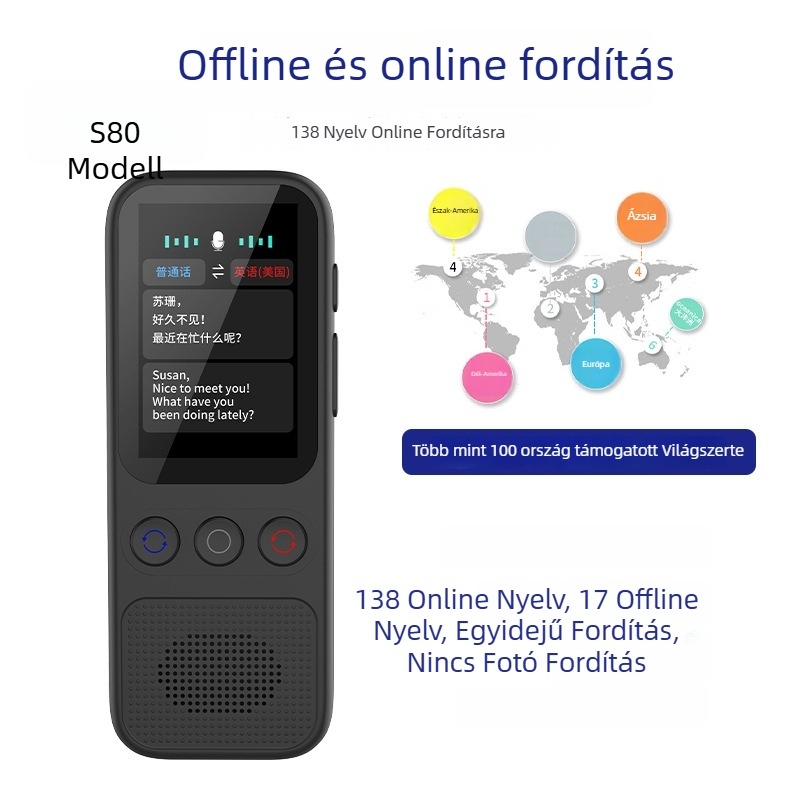 Offline okos fordító valós idejű hangalapú fordítással, szimultán tolmácsolás, többnyelvű támogatás, Bluetooth