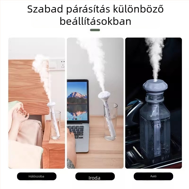 USB-s párásító helyiségekhez legfeljebb 10 m²-ig, 0,5–1 L tartály, 1 párásító kimenet, halk 36–45 dB, USB tápellátás 5V/1A