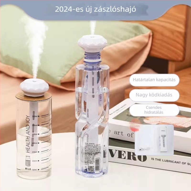 USB-s párásító helyiségekhez legfeljebb 10 m²-ig, 0,5–1 L tartály, 1 párásító kimenet, halk 36–45 dB, USB tápellátás 5V/1A