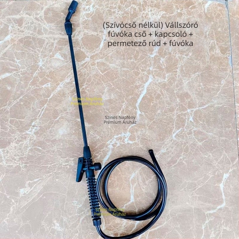 Vállon hordozható permetező, 5 literes kapacitás, légpumpa, leeresztő szelep, permetezőcső