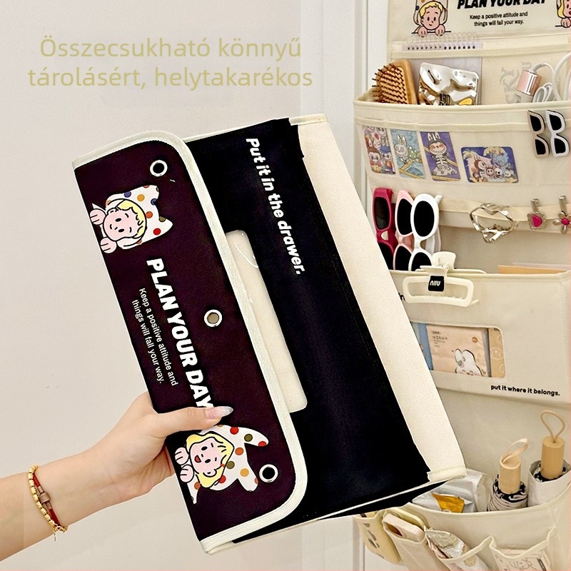 Nagy kapacitású falra szerelhető textiltároló táska (Modell Aa212112, Anyag: pamutmentes szövet, Stílus: Japán, Beltéri használatra)