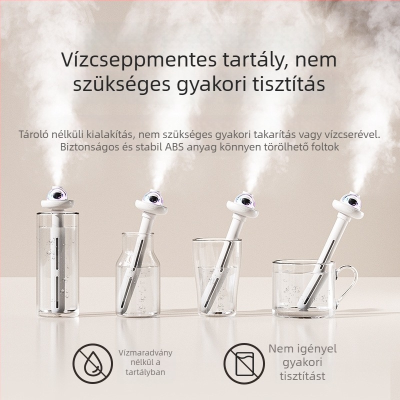 Otthoni hangtalan asztali párásító – 21–30 m², tartály 1,0–2,5 L, 1 köd kijárat, zaj 36–45 dB, USB / száraz elem / beépített tápegység