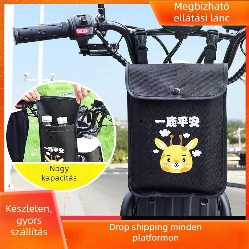 Első tároló táska elektromos kerékpár kormányra, két rétegű zseb kulcs és telefon számára, vászon anyag, modell 000000