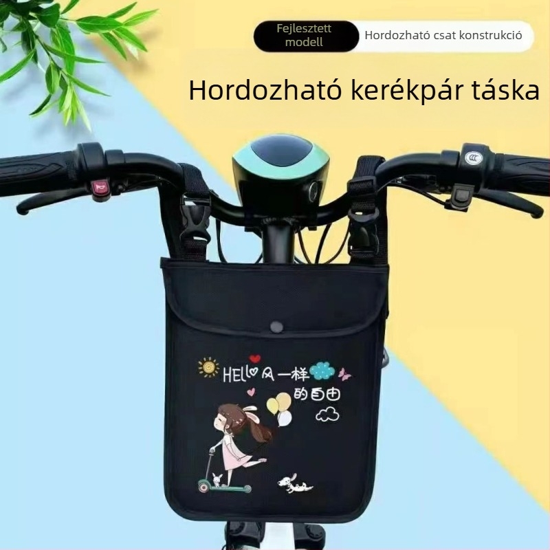 Első tároló táska elektromos kerékpár kormányra, két rétegű zseb kulcs és telefon számára, vászon anyag, modell 000000