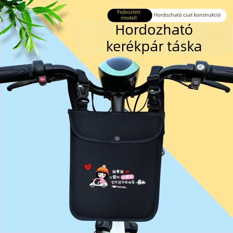 Első tároló táska elektromos kerékpár kormányra, két rétegű zseb kulcs és telefon számára, vászon anyag, modell 000000