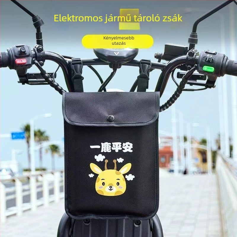 Első tároló táska elektromos kerékpár kormányra, két rétegű zseb kulcs és telefon számára, vászon anyag, modell 000000