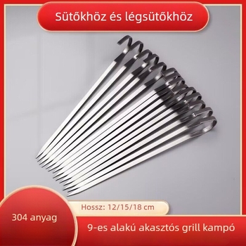 304 rozsdamentes acél függő BBQ nyársak 9 kampóval, újrafelhasználható