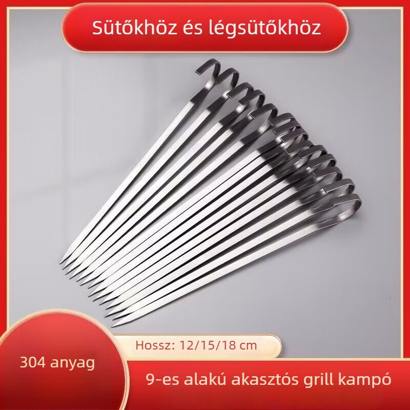 304 rozsdamentes acél függő BBQ nyársak 9 kampóval, újrafelhasználható