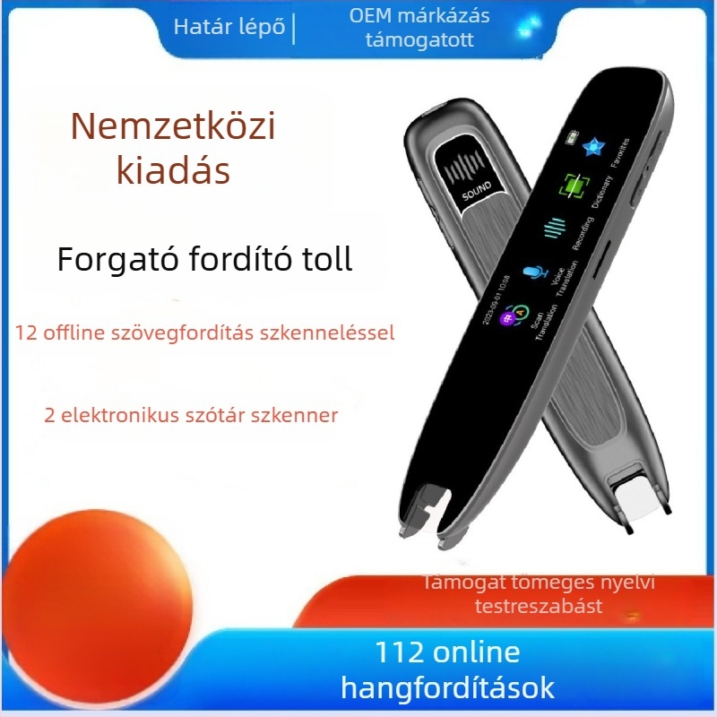 Fordító toll offline többnyelvű fordítással, hangismétlés, újratölthető lítium akkumulátor, súly 140 g