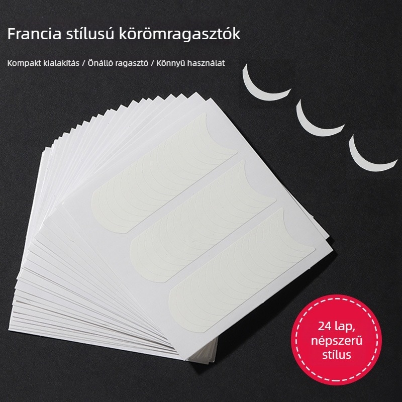 Köröm művészeti matricák készlet: francia manikűr, mosolygó minták és hullámvonalak; három az egyben köröm matricák, alumínium-oxid anyag, alapcsomagolás