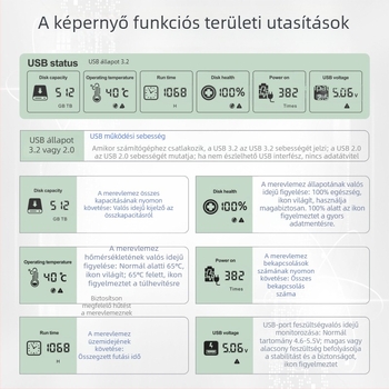 2,5 hüvelykes SATA külső ház USB-C 3.2 Gen1, 5 Gbps, 8 TB-ig, PC+ABS