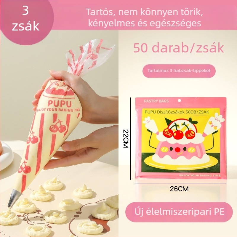 Tortadíszítő tasak díszítőcsövekkel, bababarát élelmiszer-minőségű anyagok, vastagodott egyszer használatos sütőeszköz