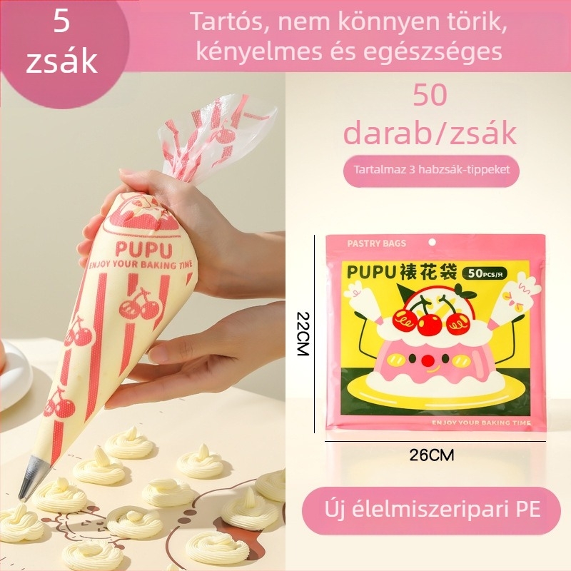 Tortadíszítő tasak díszítőcsövekkel, bababarát élelmiszer-minőségű anyagok, vastagodott egyszer használatos sütőeszköz