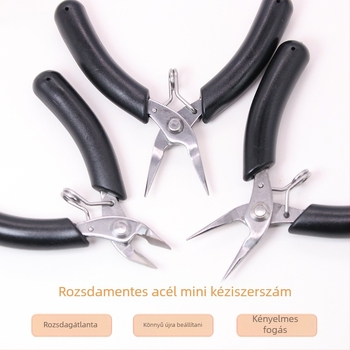 Mini rozsdamentes acél ékszerész fogó, kovácsolt, sima állkapcsú, kerek hegyű, huzal tekeréséhez