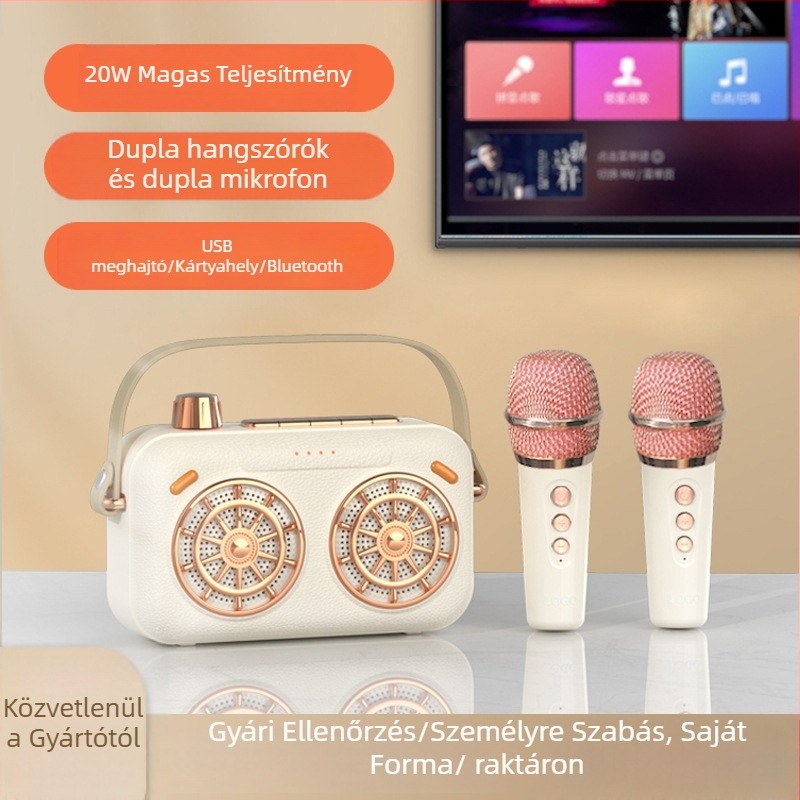 Vezeték nélküli Bluetooth karaoke hangszóró beépített mikrofonnal – hordozható all-in-one hangrendszer, 10W, Bluetooth 5.0, 150Hz-20kHz, 10m hatótáv