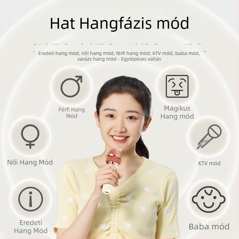 Vezeték nélküli Bluetooth karaoke hangszóró beépített mikrofonnal – hordozható all-in-one hangrendszer, 10W, Bluetooth 5.0, 150Hz-20kHz, 10m hatótáv