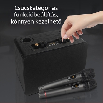 Karaoke all-in-one hangrendszer fa kabinetttel, 5 hangszóró, 50W teljesítmény, Bluetooth 5.0, frekvencia-tartomány 100Hz-20kHz