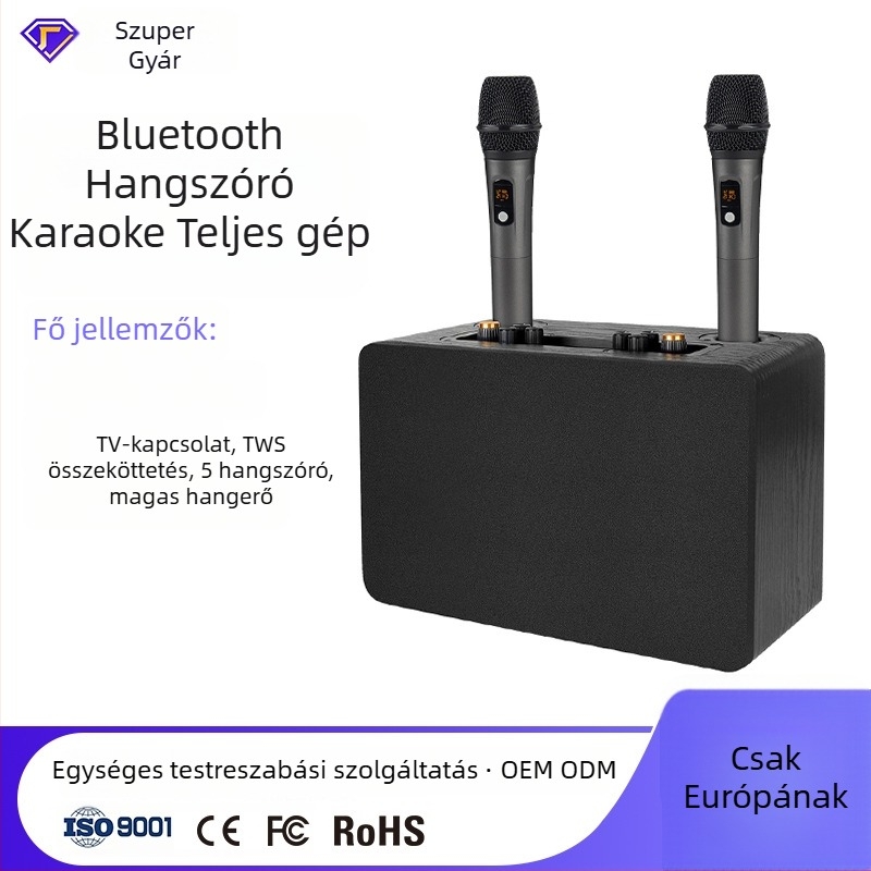 Karaoke all-in-one hangrendszer fa kabinetttel, 5 hangszóró, 50W teljesítmény, Bluetooth 5.0, frekvencia-tartomány 100Hz-20kHz