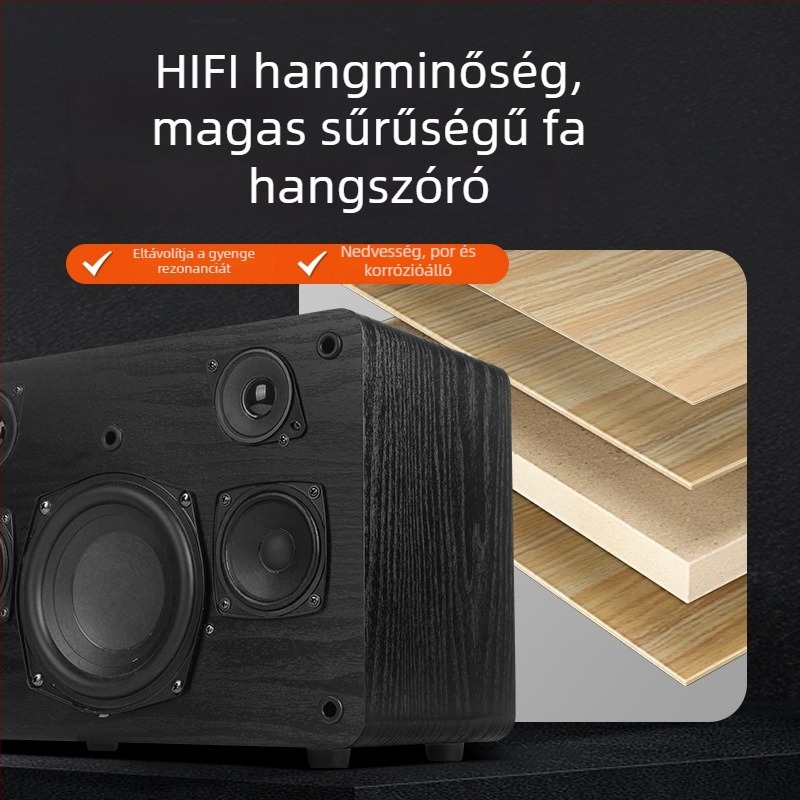 Karaoke all-in-one hangrendszer fa kabinetttel, 5 hangszóró, 50W teljesítmény, Bluetooth 5.0, frekvencia-tartomány 100Hz-20kHz