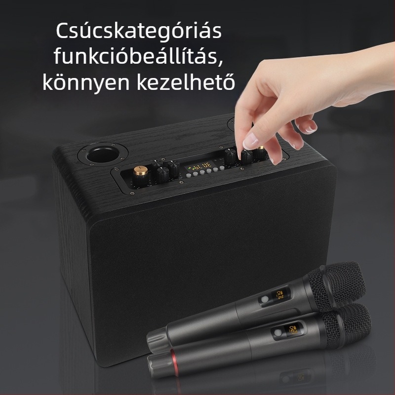 Karaoke all-in-one hangrendszer fa kabinetttel, 5 hangszóró, 50W teljesítmény, Bluetooth 5.0, frekvencia-tartomány 100Hz-20kHz