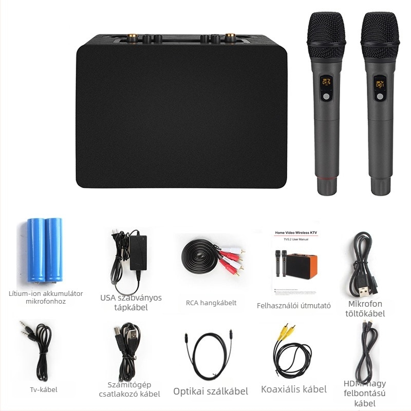 Karaoke all-in-one hangrendszer fa kabinetttel, 5 hangszóró, 50W teljesítmény, Bluetooth 5.0, frekvencia-tartomány 100Hz-20kHz