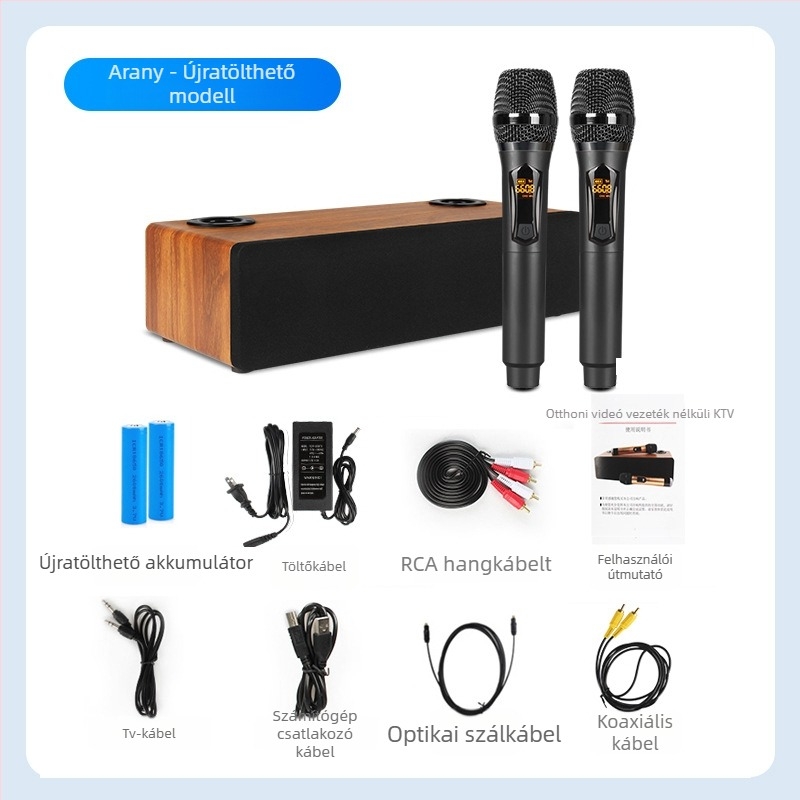 Karaoke all-in-one hangrendszer fa kabinetttel, 5 hangszóró, 50W teljesítmény, Bluetooth 5.0, frekvencia-tartomány 100Hz-20kHz