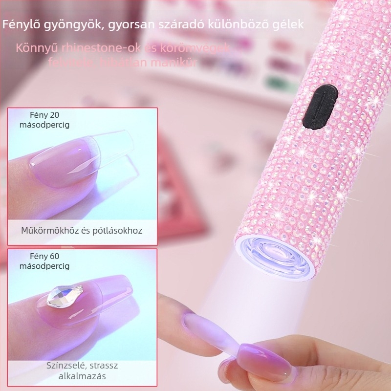 Kézben tartható körömlakk-szárító lámpa beépített újratölthető akkumulátorral, kompakt kialakítás, fókuszált fény a gél-lakok gyors száradásáért, modell J10