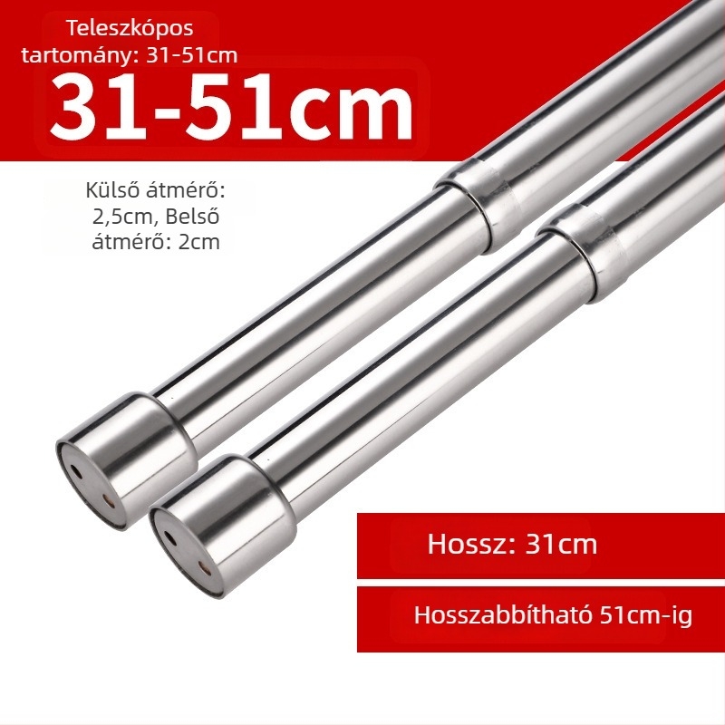 Rozsdamentes acél teleszkópos ruharúd a garderobához — modern minimalista stílus, modellek 51/80/100/120/160/210, polírozott felület
