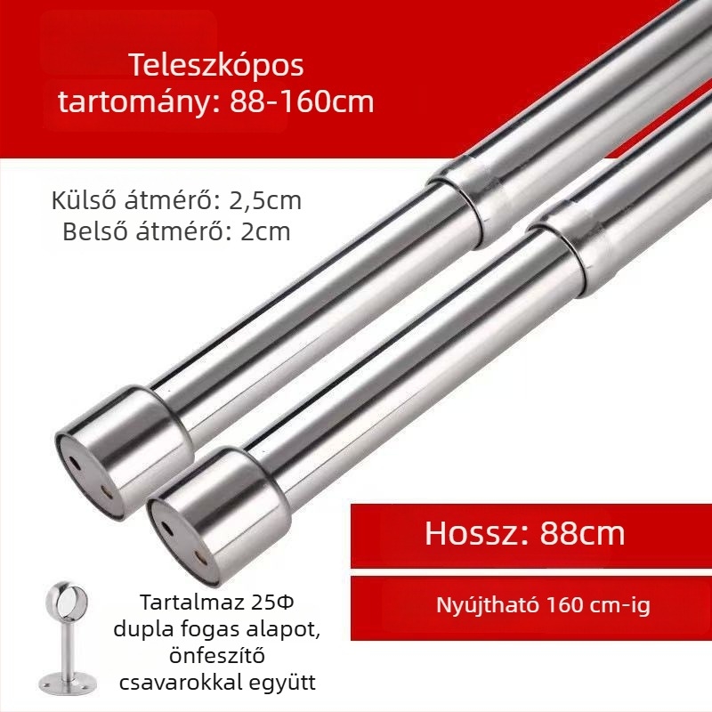 Rozsdamentes acél teleszkópos ruharúd a garderobához — modern minimalista stílus, modellek 51/80/100/120/160/210, polírozott felület