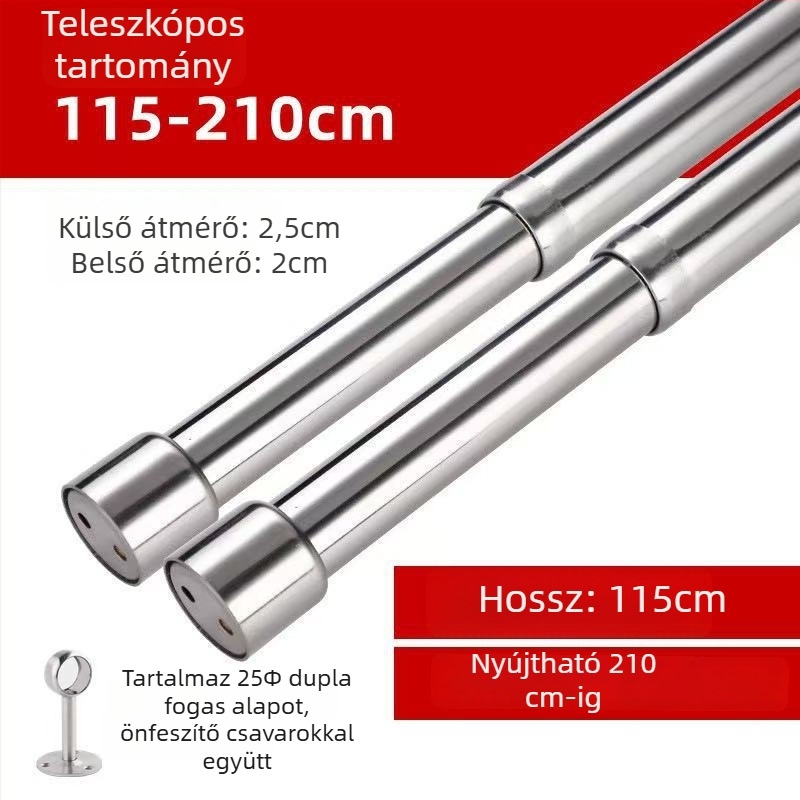 Rozsdamentes acél teleszkópos ruharúd a garderobához — modern minimalista stílus, modellek 51/80/100/120/160/210, polírozott felület