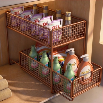 Mosdó alatti kihúzható tároló — minimalistikus 2-szintes fürdőszobai szervező, teherbírás 1 kgig, felület: sütőben sült festék