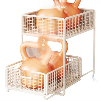 Mosdó alatti kihúzható tároló — minimalistikus 2-szintes fürdőszobai szervező, teherbírás 1 kgig, felület: sütőben sült festék